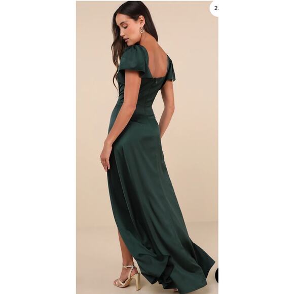 NWT Lulus Ultimate Sweetness Emerald Green Satin Flutter Sleeve Maxi Dress Med - Picture 6 of 12